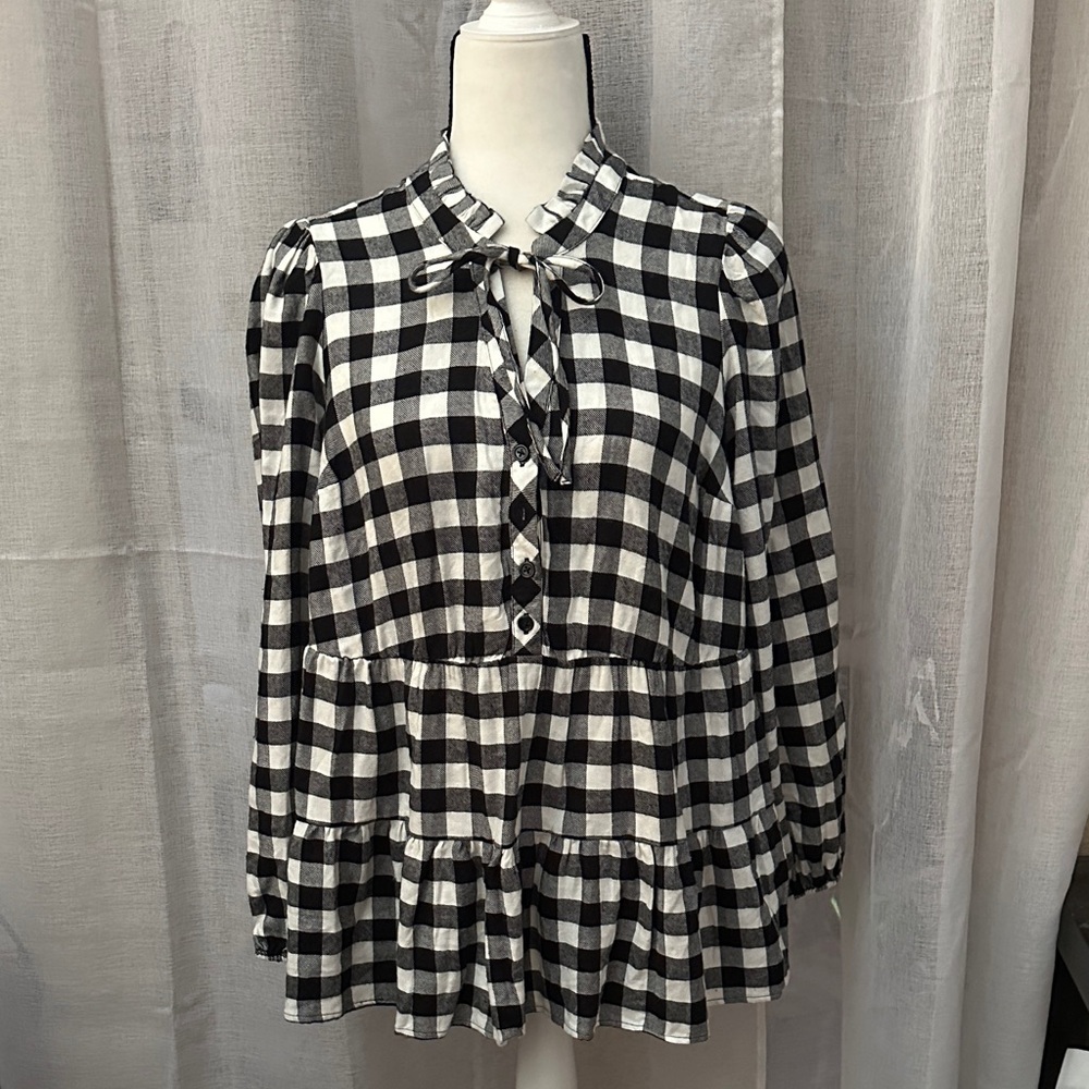 Torrid Black and White Plaid Top